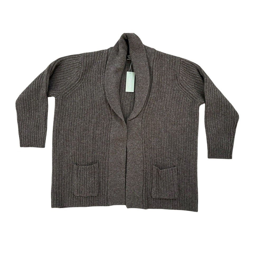 NEW WoolOvers Pure Lambswool Cosy Shrug Cardigan XL Brown Cottage Academia
